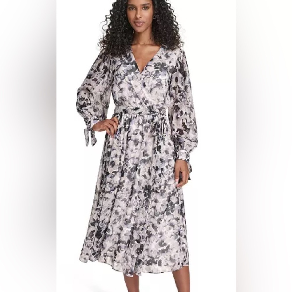 Calvin Klein Floral Long-Sleeve Midi Dress